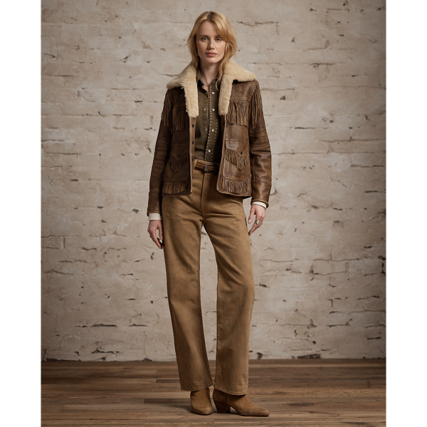 Lederjacke mit Lammfell und Fransen