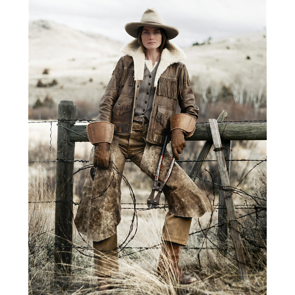 Lederjacke mit Lammfell und Fransen