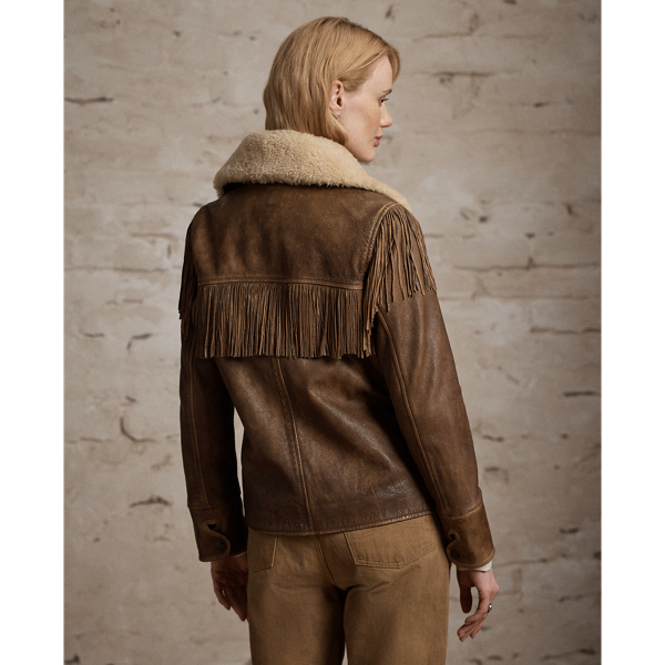 Lederjacke mit Lammfell und Fransen