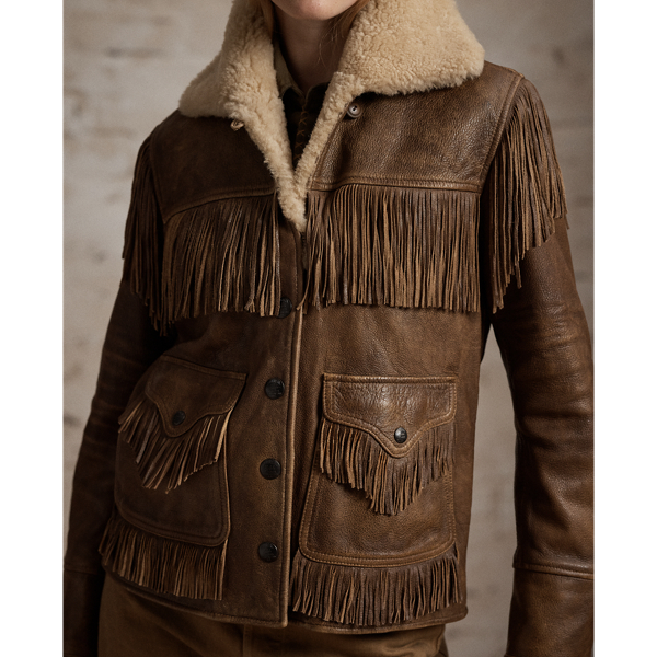 Lederjacke mit Lammfell und Fransen