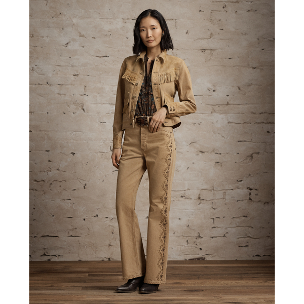 Embroidered Tan Bootcut Jean