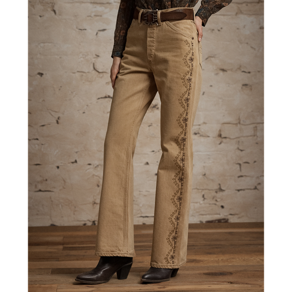 Embroidered Tan Bootcut Jean