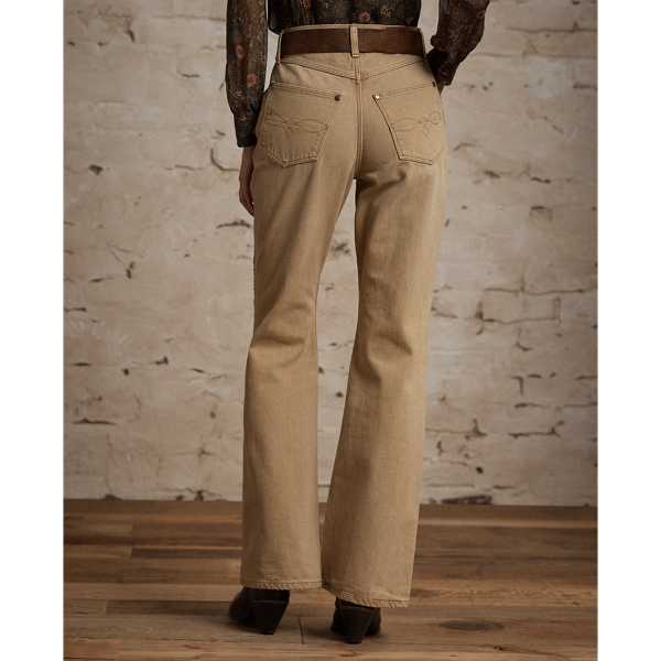 Embroidered Tan Bootcut Jean