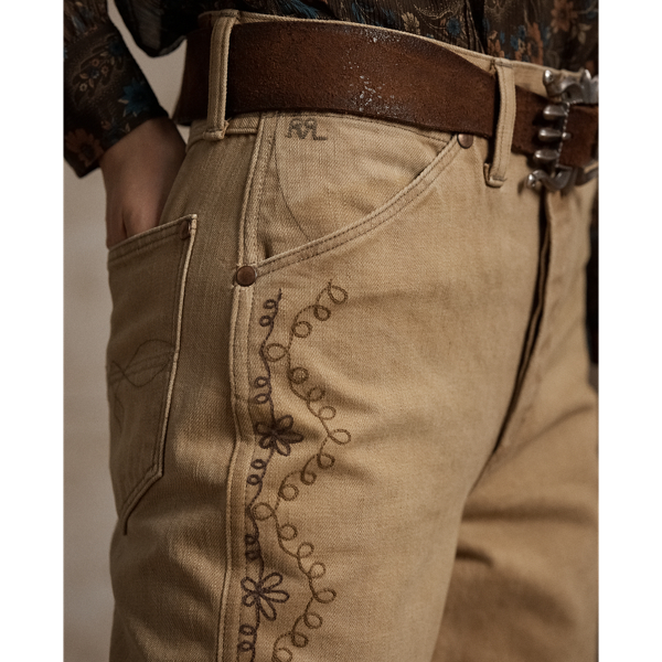 Embroidered Tan Bootcut Jean