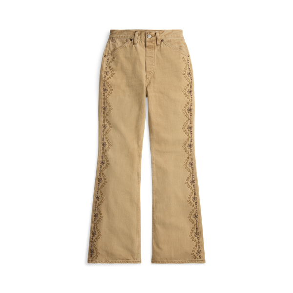 Embroidered Tan Bootcut Jean