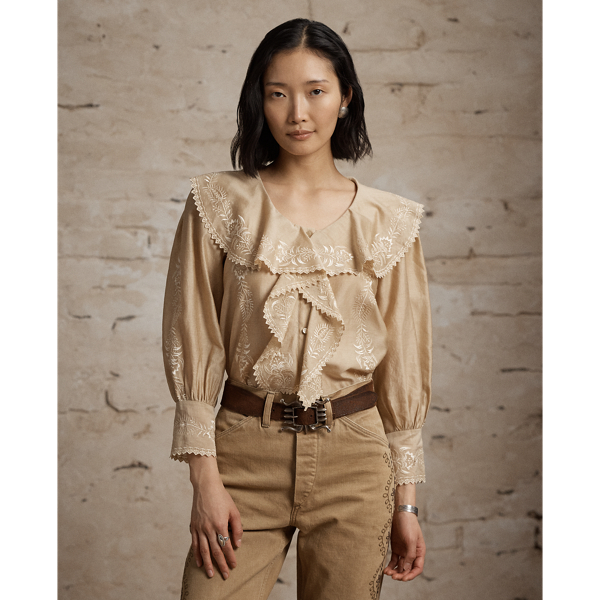 Embroidered Cotton-Silk Blouse
