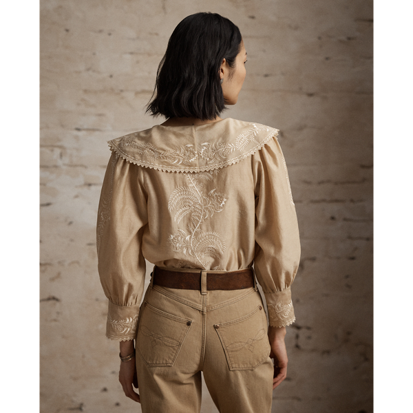Embroidered Cotton-Silk Blouse
