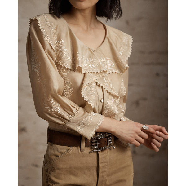 Embroidered Cotton-Silk Blouse