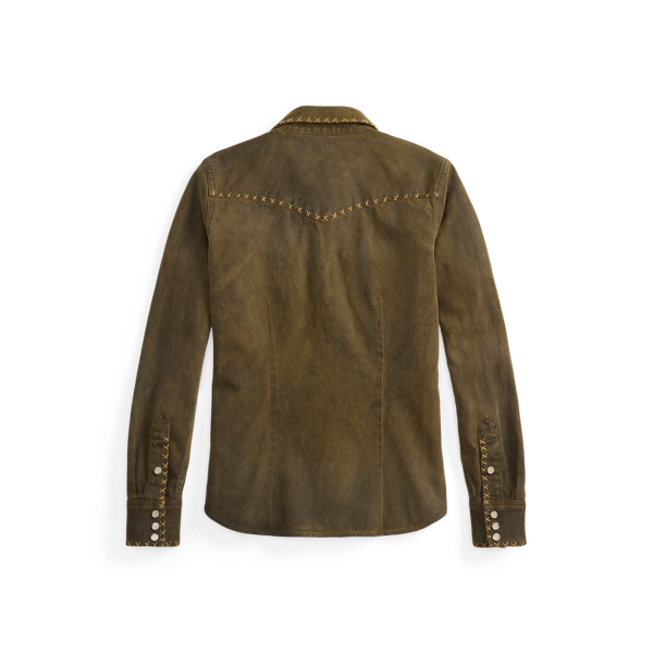 Washed Brown Denim Western Shirt