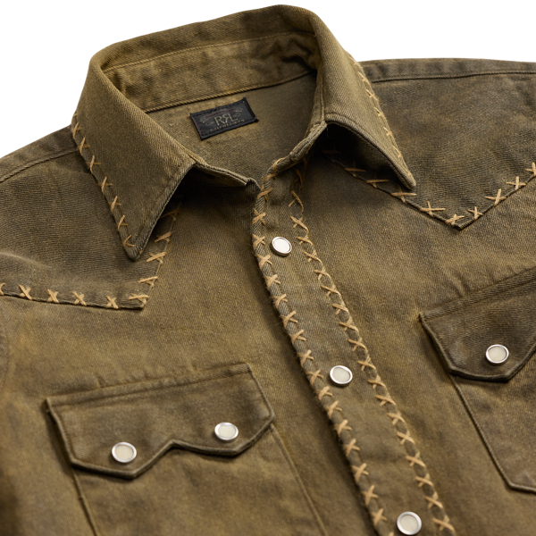 Washed Brown Denim Western Shirt