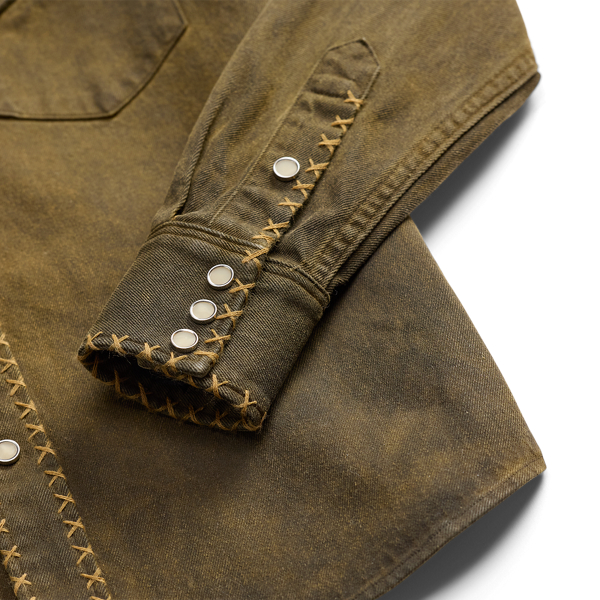 Washed Brown Denim Western Shirt