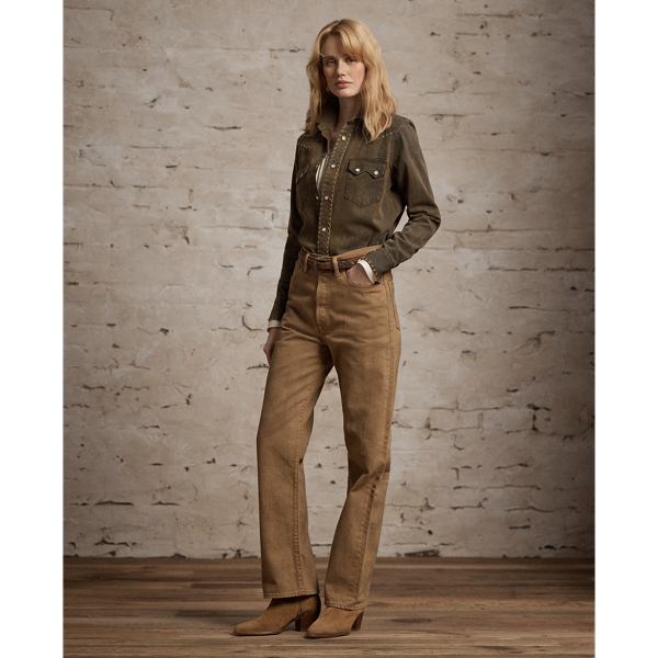 Washed Brown Denim Western Shirt