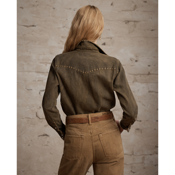 Washed Brown Denim Western Shirt