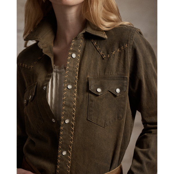 Washed Brown Denim Western Shirt