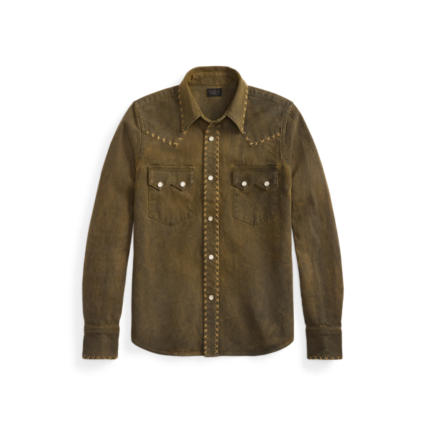 Washed Brown Denim Western Shirt