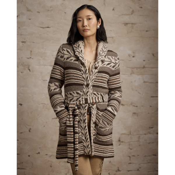 Cardigan en laine m&eacute;lang&eacute;e &agrave; rayures