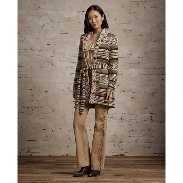 Cardigan en laine m&eacute;lang&eacute;e &agrave; rayures