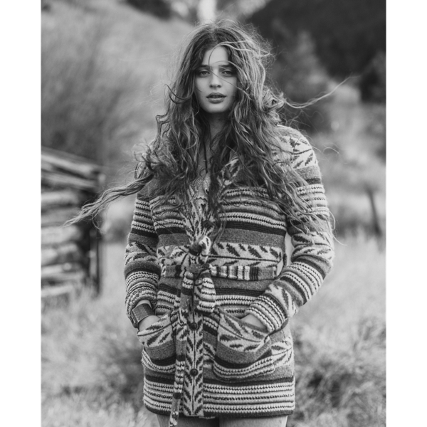 Cardigan en laine m&eacute;lang&eacute;e &agrave; rayures