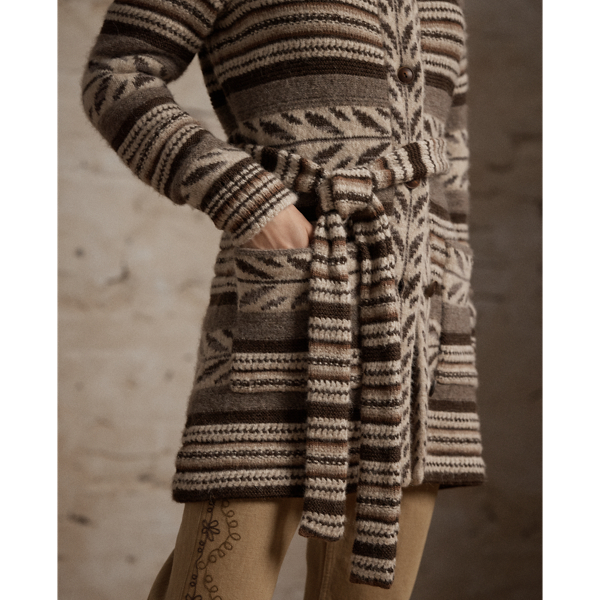 Cardigan en laine m&eacute;lang&eacute;e &agrave; rayures