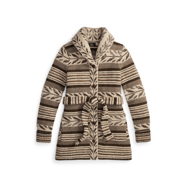 Cardigan en laine m&eacute;lang&eacute;e &agrave; rayures
