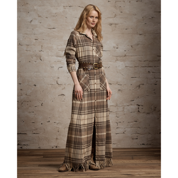 Vestido camiseiro xadrez com franjas