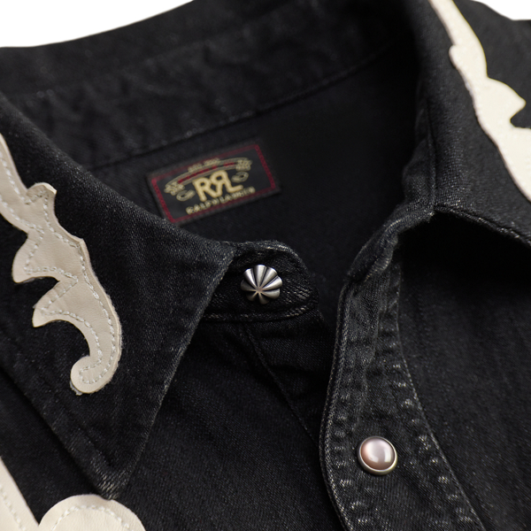 Leather-Fringe Denim Western Shirt