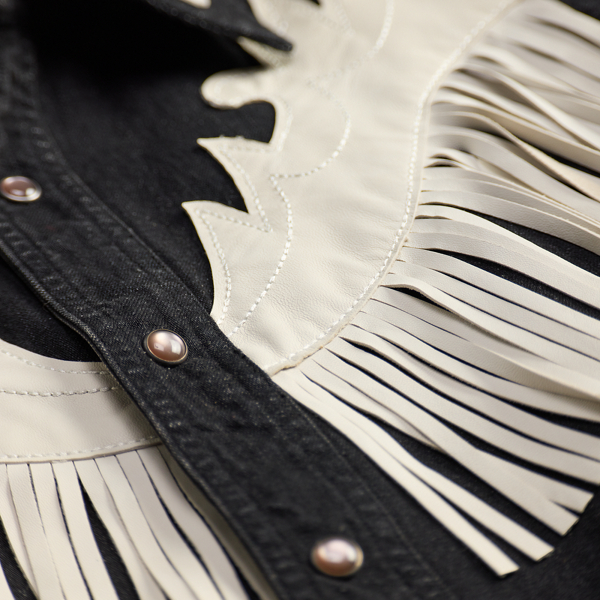 Leather-Fringe Denim Western Shirt