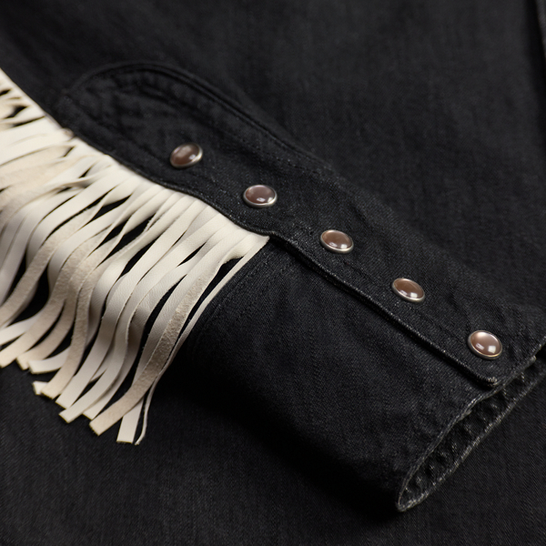 Leather-Fringe Denim Western Shirt
