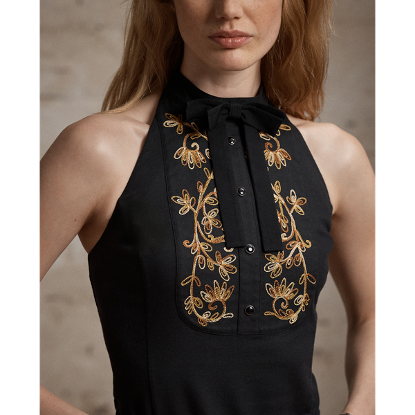 Black/Gold Embroidered Twill Western Halter Top RRL 5
