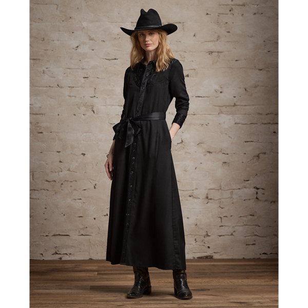 Hand-Beaded Twill Western Dress