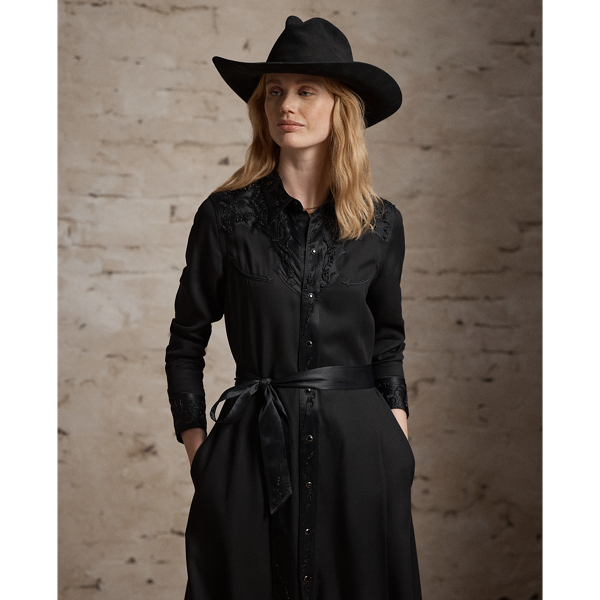 Hand-Beaded Twill Western Dress