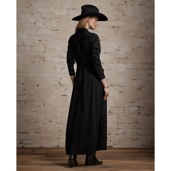 Hand-Beaded Twill Western Dress