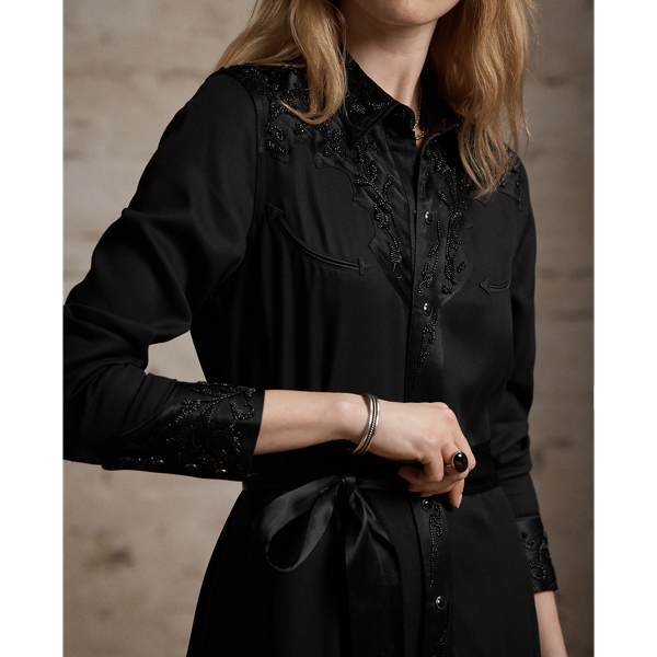 Hand-Beaded Twill Western Dress