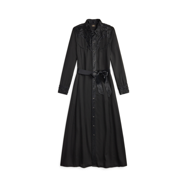 Hand-Beaded Twill Western Dress
