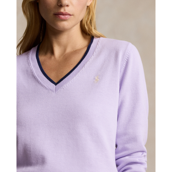 Baumwollpullover mit V-Ausschnitt RLX in Blumen-Lila 6