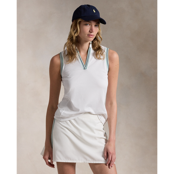 Ladies white sleeveless polo shirts clearance