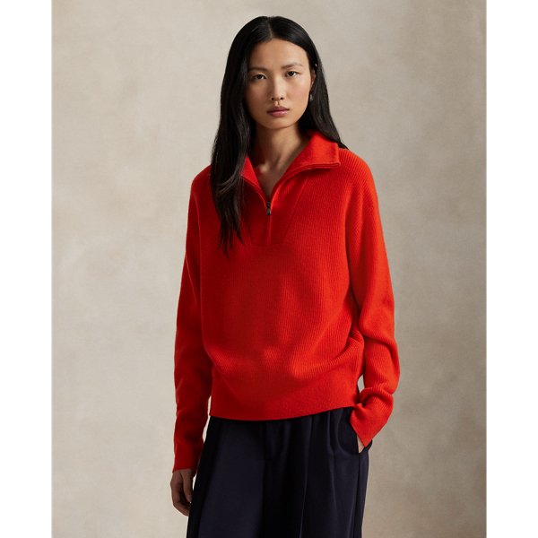 Rib-Knit Cashmere Half-Zip Sweater