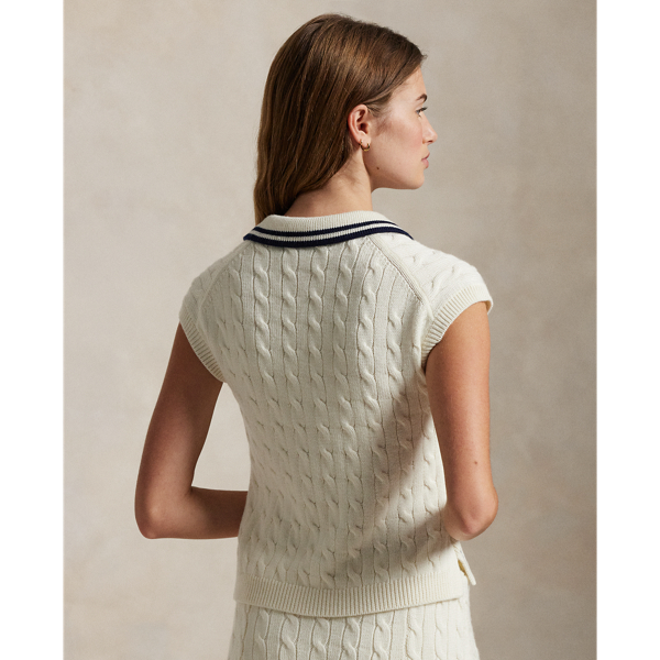 Cable-Knit Sleeveless Polo Shirt