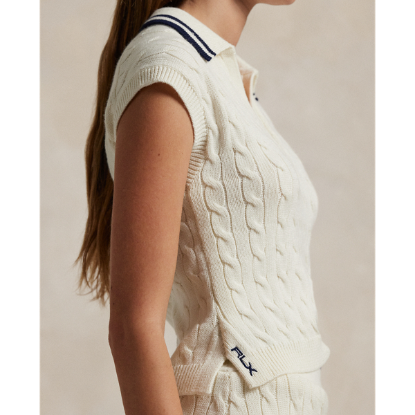 Cable-Knit Sleeveless Polo Shirt