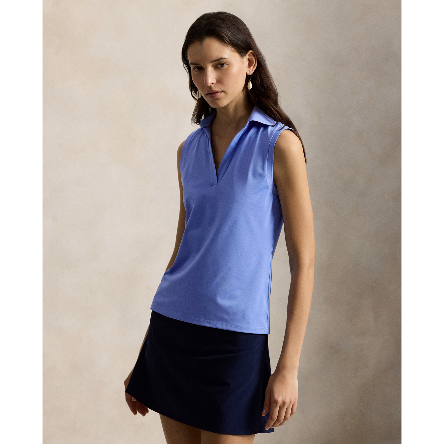 Женское поло Ralph Lauren Tailored Fit Sleeveless Polo, цвет: Синий туманный — фото 4