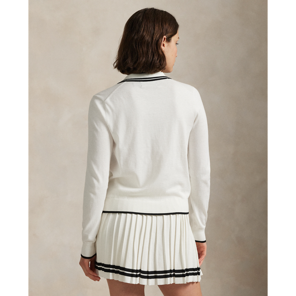 Cotton-Blend Polo-Collar Cardigan