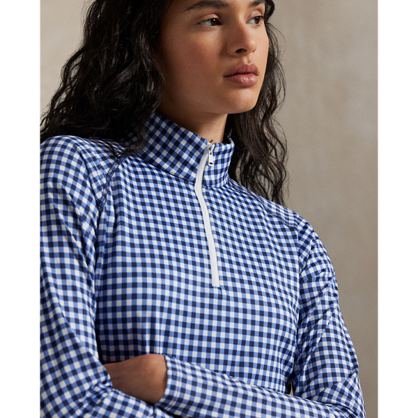 Gingham Stretch-Jersey Quarter-Zip