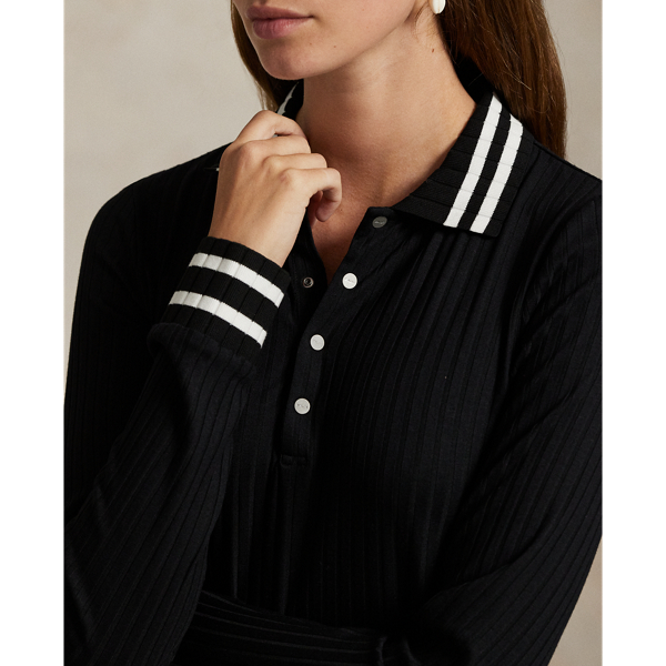 Polo Black Slim Fit Ribbed Long-Sleeve Polo Shirt RLX 6