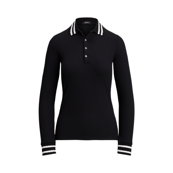 Polo Black Slim Fit Ribbed Long-Sleeve Polo Shirt RLX 2