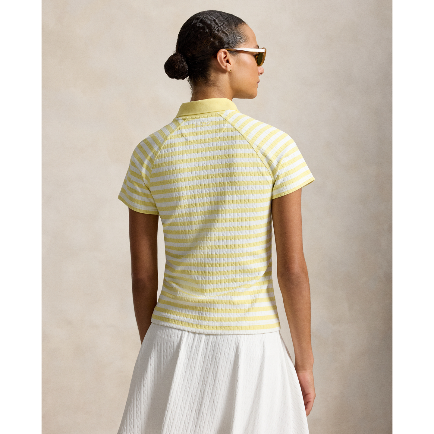 Женское поло Ralph Lauren Striped Cable Quarter-Zip Polo, цвет: Жёлтый / Белый — фото 2