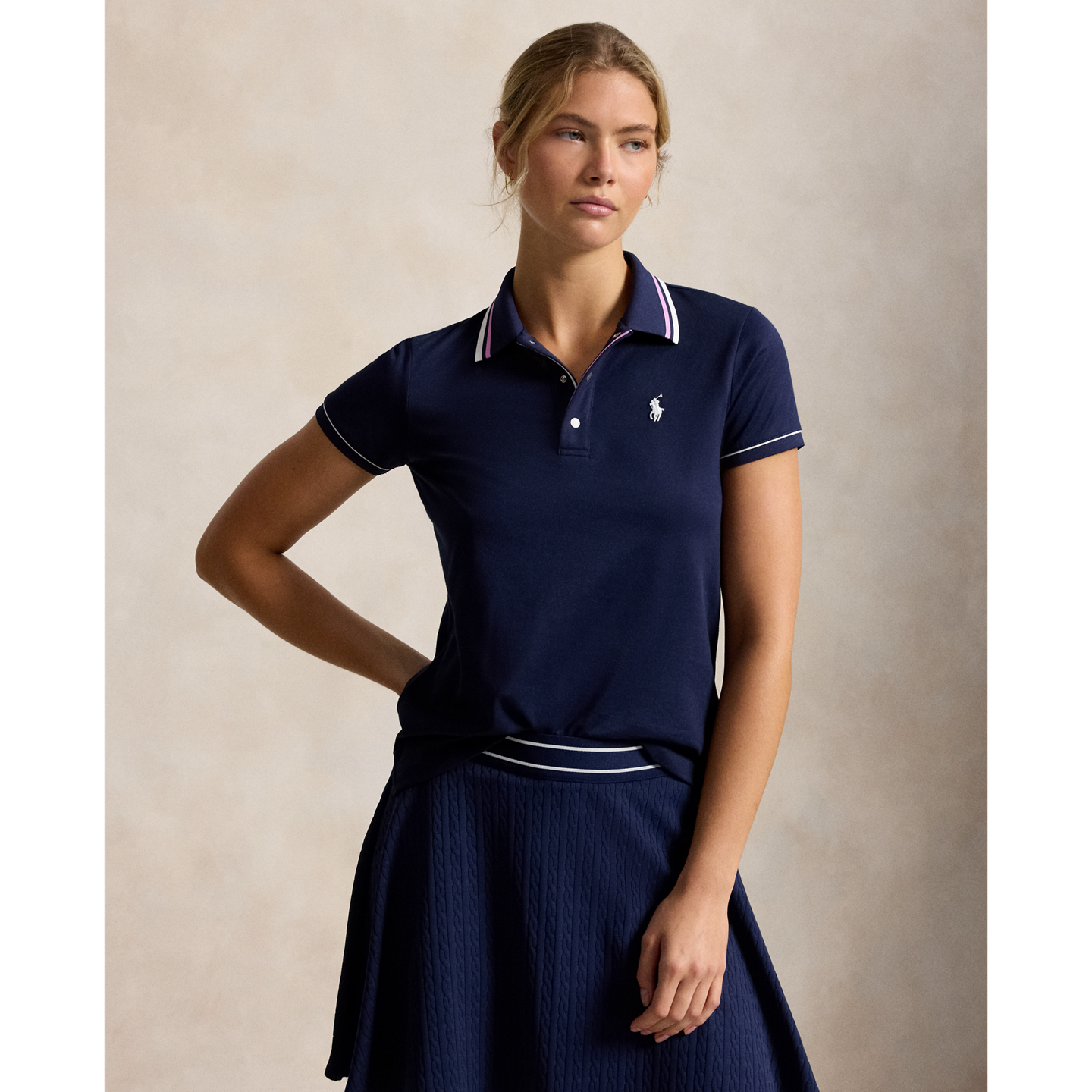 Женское поло Ralph Lauren Tailored Fit Jersey Polo, цвет: Тёмно-синий / Фиолетовый — фото 4