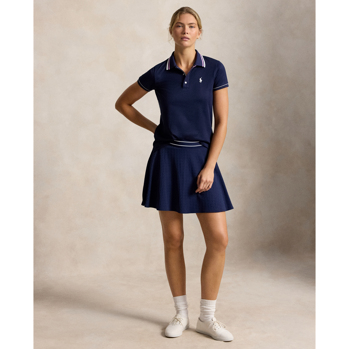 Женское поло Ralph Lauren Tailored Fit Jersey Polo, цвет: Тёмно-синий / Фиолетовый — фото 1