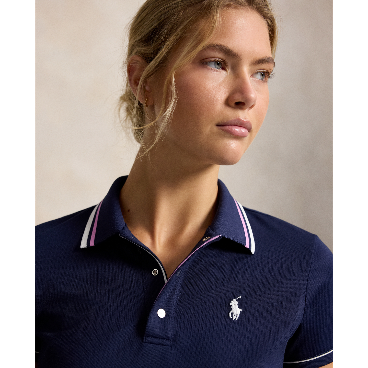 Женское поло Ralph Lauren Tailored Fit Jersey Polo, цвет: Тёмно-синий / Фиолетовый — фото 3
