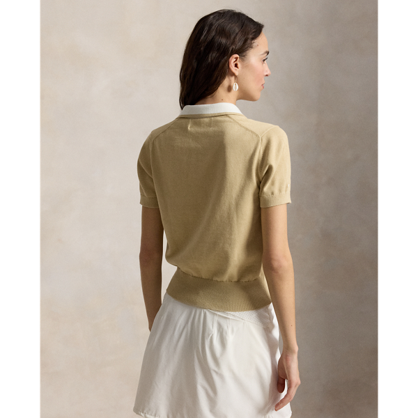 Pullover mit Polokragen RLX in D&uuml;nen-Sandbr./W. Farbspr. 5