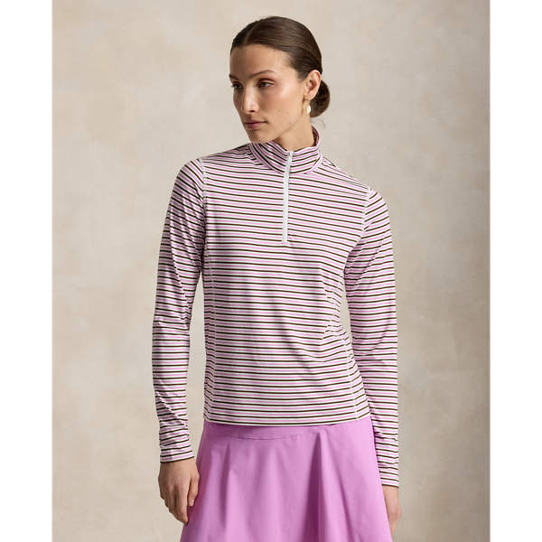 White/Chocolate Mousse Striped Performance Quarter-Zip RLX 1